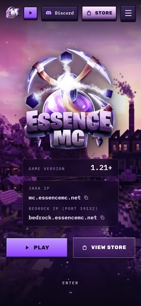 EssenceMC home page on a phone